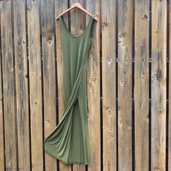bebe olive green sexy side slit maxi - Picture 2 of 3